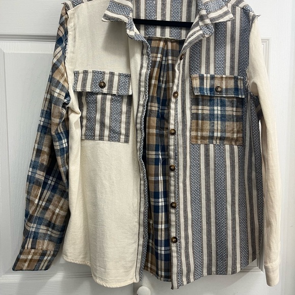 Jackets & Blazers - Striped and Plaid Button-Up Shirt